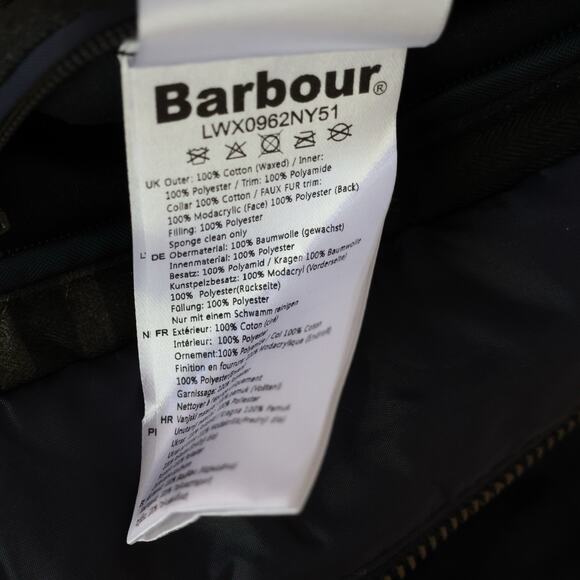 Barbour Thrunton Faux Fur-Trim Waxed Cotton Jacket In Navy Blue Women’s Size 4 - Picture 11 of 13